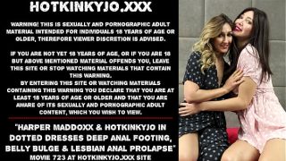 Harper Maddoxx & Hotkinkyjo in dotted dresses deep anal footing, belly bulge & lesbian anal prolapse