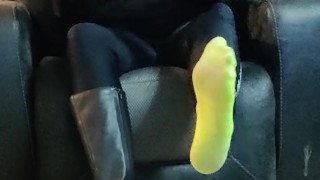 Removing my sweaty boots and socks and putting on my flats