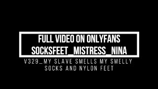 smelly socks and nylon feet make my slave weak! (Full Vid on OF – V329)