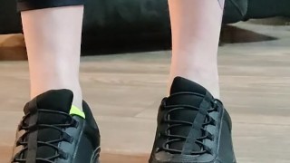 Waitress after work smelly shoes and sweaty sock removal