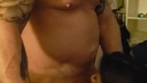 Wife sucks my cock and deep throats. Then gets fucked from behind until I cum on her face